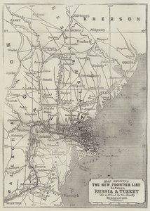 地图显示了1856年3月30日该条约所确定的俄罗斯与土耳其之间的新边界线